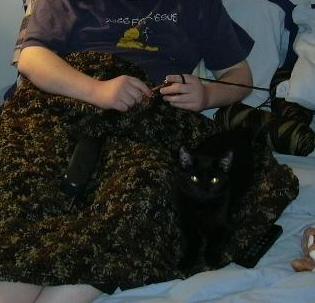 Edda (my black cat) *helping* me edge the afghan
